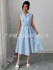 Atacado Aliexpress Novo Outono 2025 Vestido Longo Justo Sem Mangas com Gola Listrada de Botão Único e Cadarço para Mulheres