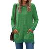 Ropa de Mujer Europea y Americana Transfronteriza Amazon Estación Independiente Cuello Redondo Bloque de Color Bolsillo Manga Larga Jersey Top Camiseta Casual Holgada