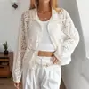Chaqueta Retro Francesa de Encaje Transparente Patchwork Cardigan de Sol con Solapa Hueca Europeo y Americano Comercio Exterior Manga Larga de Farol Ropa de Abrigo