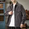 Camisa de Manga Larga Retro Japonesa para Hombre, Tejido de Sarga Pesado, Tacto de Textura de Bambú, Para Usar Sola o en Capas, Holgada, Solapa, Ropa de Abrigo