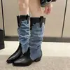 Botas de cowboy occidentales, nuevas botas largas de otoño e invierno para mujer, botas de tacón alto francesas, botas Martin de nicho, botas de jinete