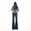 Jeans Americano Retro Slim Flare Sem Cintura com Detalhe de Rebites Baixa Cintura Vintage Outono/Inverno 2026 para Mulheres