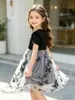 Vestido de Verano para Niñas de Canalé con Mangas Volantes y Bordado de Mariposas, Falda Abullonada de Malla, Vestido de Princesa para Salir, Moderno
