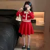 Suéter feminino moda estiloso vestido estilo academia infantil vestido de tricô com lapela vestido de tricô slim fit para meninas