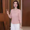 Camisa de Manga Larga Versátil de Moda Personalizada para Mujer con Parches de Encaje Top Primavera Otoño Nuevo Persona Pequeña Holgado Cuello Redondo