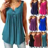 Camiseta Casual sin Mangas de Color Puro Plisada para Mujer de Amazon, Superventas Verano 2019, Chaleco con Botones de Longitud Media