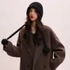 Designer de Moda Coreano Feito à Mão Crochê Colorido Bola Chapéu de Lã para Mulheres Outono e Inverno Pulôver de Borla com Cadarço Chapéu para Frio