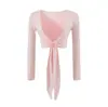 Estilo puramente sedutor, top curto de cintura alta com alças, xale de manga longa, nova camiseta de outer wear slim-fit para outono, estilo hot girl para mulheres