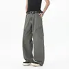 Pantalones anchos deconstruidos con efecto desgastado, pantalones rectos de pierna ancha de moda con múltiples bolsillos hasta el suelo, pantalones de trabajo retro americanos, estilo urbano holgado para hombre