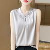 Camisola sin mangas de estilo chino con cuello redondo para mujer, versátil, adelgazante, color sólido, caída sedosa, para uso interior