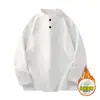 Nova Blusa de Moletom Estilo Americano com Gola Henry e Forro de Lã para Outono e Inverno, Camisa Polo de Alta Qualidade, Camiseta de Manga Longa com Camisa Base