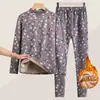 Conjunto de Roupa Íntima Térmica para Mulheres de Meia-Idade e Idosas com Lã, Estilo Pulôver, à Prova de Frio, Espessado para Outono e Inverno