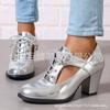 Juti en stock 2024 Nuevas Sandalias de Tacón Grueso con Cordones Europeas y Americanas para Mujer de Verano Comercio Exterior talla grande Sandalias de Tacón Alto para Mujer