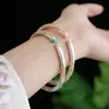 Pulsera trébol de cuatro hojas Ruyi de plata pura 999.9, pulsera de plata maciza sólida vintage color esmalte estilo chino para mujer