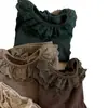 Ropa Infantil Niña Estilo Retro Puerta Sur Corea del Sur Camiseta Básica Primavera y Otoño Estilo Occidental Bebé Niños Cuello de Encaje Top de Moda