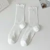 Calcetines de Verano Finos para Mujer hasta la Pantorrilla, Algodón Puro, Estilo Miu Ballet Gris Primavera y Otoño, Combinados con Zapatos Pequeños de Cuero, Calcetines Largos