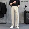 Vibe de marido estilo old money calças sociais masculinas estilo coreano versáteis de alta qualidade calças casuais perna larga perna reta confortável caimento calças sociais
