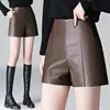 Shorts Femininos de Couro PU Preto 2026 Outono Inverno Novidades Petite Cintura Alta Linha A Emagrecedor Perna Larga Camada Base Roupa Externa Calças Bootcut