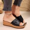 Amazon Transfronterizo 2025 Primavera y Verano Nuevas Pantuflas de Cuña para Mujer Europeas y Americanas Color Puro Casual PU Patrón Cocodrilo Sandalias de Cuero