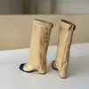 Botas altas chic de estilo coreano para mujer, nueva colección otoño 2026, con tacones altos gruesos, efecto adelgazante y diseño de bloques de color.