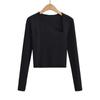 Estilo europeu e americano personalizado oblíquo início da primavera nova costura decote malha manga comprida slim-fit bottoming top