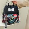 Mochila de tecido Oxford com flores da moda feminina, mochila de viagem de grande capacidade, casual e moderna para compras
