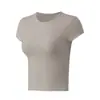 Camiseta Corta de Color Sólido Ajustada para Mujer, Cuello Redondo, Hombro Normal, Top Básico de Color Sólido, Alta Elasticidad, Transpirable, Para Uso Diario, Deportes, Top de Fitness