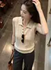 Camiseta de punto hueca estilo francés con cuello polo para mujer, verano 2026, estilo "old money", tacto de alta gama, top sin mangas holgado y versátil