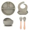 Baberos de Silicona, Baberos para Alimentar Bebés, Baberos Impermeables de Grado Alimenticio para Comer, Baberos Finos para Saliva, Juego de Vajilla Infantil Anti-Suciedad