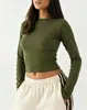 Camiseta básica de manga larga corta estilo europeo y americano para mujer, elástica y ajustada al cuerpo con cuello redondo