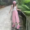 Pantalones Cortos Drapeados de Cintura Alta Estilo Retro Americano Yc& Pantalones Versátiles de Pierna Ancha Jeans Rectos Nuevos para Mujer en Rosa para Primavera y Verano