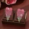RNAFASHION Pendientes de Color de Moda Full Diamond Pendientes Largos con Borla de Corazón Temperamento Femenino Agua