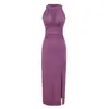 Saia Midi Sexy com Fenda Hot Girl, Saia Bodycon para Mulheres com Efeito Emagrecedor Francês, Vestido Longo com Bojo e Alças Halter