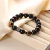 Pulsera de cuentas de cristal de ágata negra estilo ins europeo y americano, pulsera tejida a mano con piedra de ojo de tigre, joyería de mano todo en uno para mujer, venta al por mayor