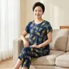 26 Novos Estilos Primavera/Verão Pijamas para Mulheres de Meia-Idade e Idosas, Pijamas de Algodão e Seda, Conjunto de Homewear Feminino com Manga Curta de Algodão Artificial