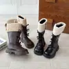 Botas Altas Estilo Francés Ins 2026 Otoño e Invierno Nuevas Estilo Coreano Niñas Lazo Nudo Botas de Piel de Princesa Botas Altas Forradas de Lana