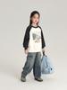 Sudadera de Terciopelo de Doble Cara para Niñas con Color en Contraste Pudín Haru Otoño Nuevo Bebé Niña Estampado de Dibujos Animados Patrón Sudadera Casual
