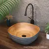 Lavabo de encimera retro con veta de madera sintética, lavabo creativo grande de forma ovalada para balcones de casa de huéspedes