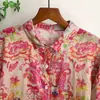 Foto Real de Nuevo Cardigan Estilo Vintage Primavera 2026 con Estampado Floral Grande Holgado Talla Extra Camisa de Algodón y Lino para Mujer con Mangas Largas