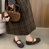 Sapatos Mao Mao Femininos Outono e Inverno Casacos Novo Estilo Francês Retro Estilo Fada Bico Redondo Sapatos Mary Jane Forrados com Lã Sapatos Baixos de Algodão
