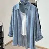Camisa de Cuadros Estilo Perezoso con Protección Solar para Mujeres Ligeramente Gorditas, Camisa Fina de Manga Larga para Primavera y Verano que Cubre el Vientre, Top Versátil para Usar como Exterior