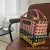Bolso tejido hecho a mano, bolso de picnic para vacaciones para mujer, bolso tote de rayas coloridas, bolso de hombro, adecuado para ir al trabajo, ir de compras y como cesta de supermercado de gran capacidad