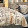 Juego de ropa de cama de cuatro piezas Clase A estilo Fair Isle con bordes festoneados, funda de edredón de algodón puro, sábana bajera, funda de edredón para estudiante, juego de tres piezas 4