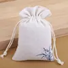Bolsa de almacenamiento de lino al por mayor con logo imprimible, bolsa con cordón, decoración, bolsa para joyas, bolsa de juego, bolsa de tela pequeña