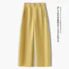 Pantalones cropped de color amarillo limón para mujer, nueva colección otoño 2026, pantalones casuales ligeros, pantalones de traje versátiles de corte recto ajustados