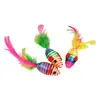 Ratón de peluche de fuente del fabricante, plumero de plumas coloridas de felpa simulada para gatos, pequeños suministros para mascotas tipo ratón, juguete para gatos de auto-entretenimiento