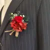 Ramillete de Rosa Roja China Decoración para Boda de Novio y Novia Hortensia Flores Secas con Accesorios Festivos para Ceremonia de Boda