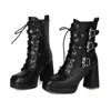 Botas de Tacón Súper Alto con Tira Cruzada hasta Media Pantorrilla para Mujer, Punta Cuadrada, Charol, Botas de Piel para Mujer, Cremallera Lateral, Tacón Cuadrado Versátil, Botas de Caballero de Comercio Exterior para Mujer