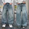 Jeans de alta calidad lavados y rotos con efecto desgastado para hombre, nueva marca de moda de otoño, elegantes y geniales, pantalones holgados de longitud hasta el suelo