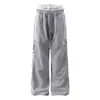 Calça de Moletom Esportiva Americana para Mulheres Verão 2025 Listrada na Lateral Corte Reto Caimento Largo Perna Larga Solta Cinza Calça Casual